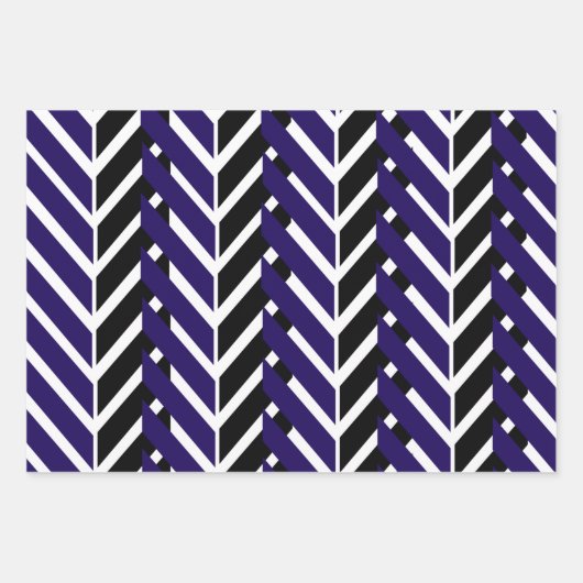 Blue White Zickzack Modern Zigzag Muster Geschenkpapier Set (Vorderseite)