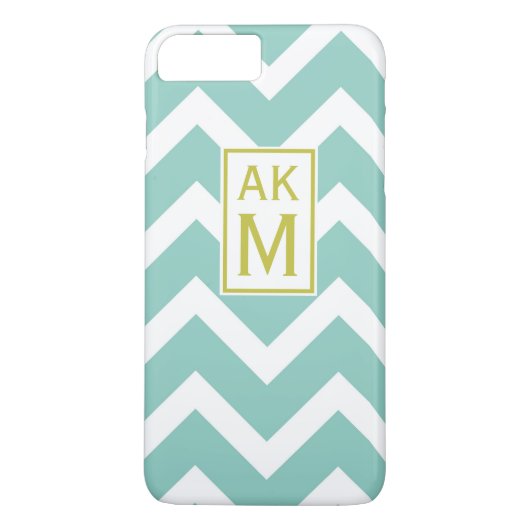Blue & White Zickzack Monogram iPhone 7 Plus Fall Case-Mate iPhone Hülle (Rückseite)