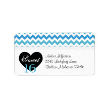 Blue & White Zickzack Sweet 16 Party Address Label