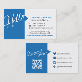 Blue White Zitat Social Media und QR-Code Visitenkarte