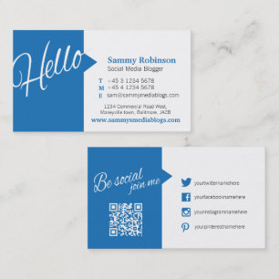 Blue White Zitat Social Media und QR-Code Visitenkarte