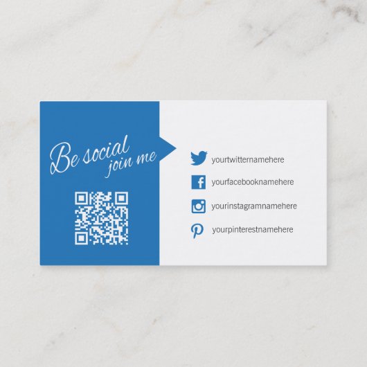 Blue White Zitat Social Media und QR-Code Visitenkarte (Rückseite)