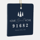 Blue White Zuhause Sweet Zuhause Foto Zip Code Keramikornament (Rechts)