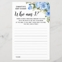 Blue Who is I Baby Dusche Bilinguale Game Card