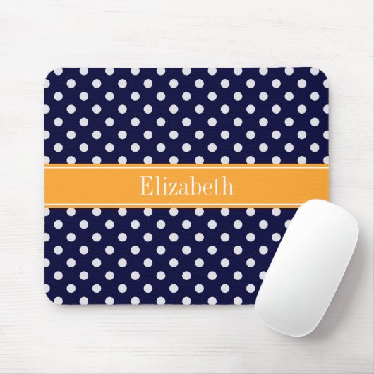 Blue Wht Polka Dots Cantaloupe Name Monogram Mousepad (Mit Mouse)