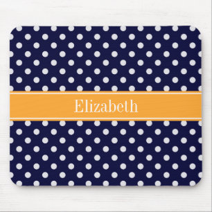 Blue Wht Polka Dots Cantaloupe Name Monogram Mousepad