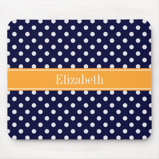 Blue Wht Polka Dots Cantaloupe Name Monogram Mousepad (Vorne)