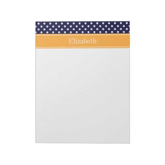 Blue Wht Polka Dots Cantaloupe Name Monogram Notizblock (Rotiert)