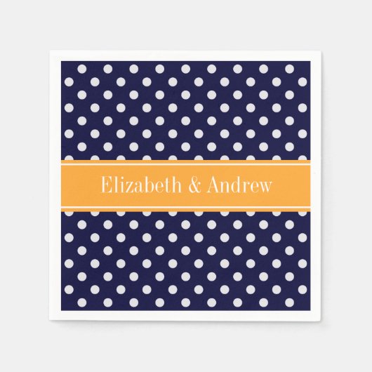 Blue Wht Polka Dots Cantaloupe Name Monogram Serviette (Vorderseite)