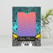 BLUE WHUE BLACK DAMASK BABY SHOWER MONOGRAM EINLADUNG (Stehend Vorderseite)