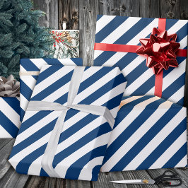 Blue Wide Strip Holiday Geschenkpapier