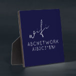 Blue WiFi Password Sign Plaque mit Easel Fotoplatte<br><div class="desc">Vergessen Sie nie wieder Ihr WiFi-Passwort mit dieser stilvollen navy blauen WiFi-Passwort-Schild. Mit einer Größe von 5, 25 x 5, 25 Zoll weist diese Plakette ein sauberes und modernes Design auf, mit einem Skript und einfachen Schriften, die leicht lesbar sind. Das Schild ist mit einem Ständer versehen, der eine einfache...</div>