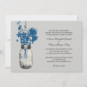 Blue Wild Blume & Mason Jar Hochzeit Einladungen