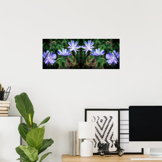Blue Wild Chicory Blume Mirror Abstrakt Poster (Heimbüro)