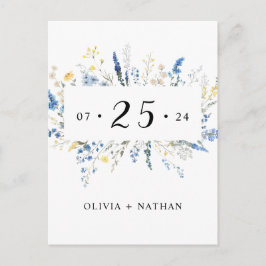 Blue Wild Floral Dainty Blume Boho Save the Date Einladungspostkarte
