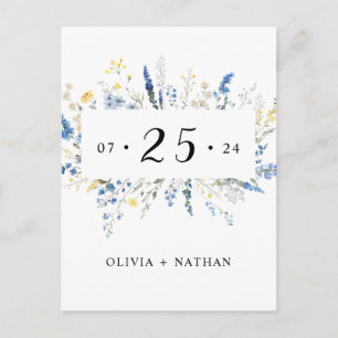 Blue Wild Floral Dainty Blume Boho Save the Date Einladungspostkarte