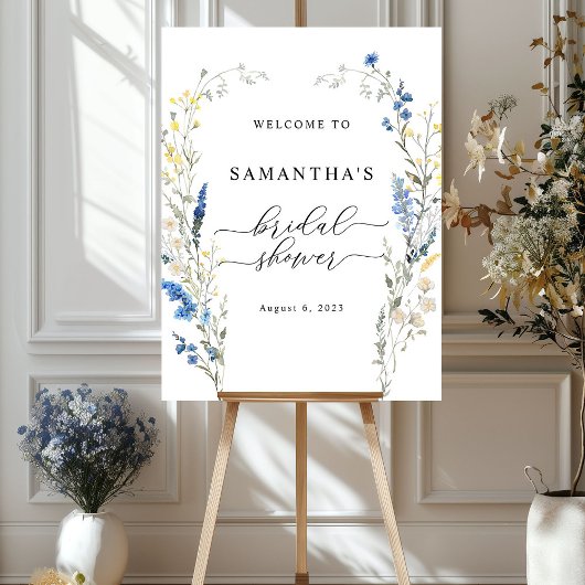 Blue Wild Floral Dainty Boho Begrüßungszeichen Poster