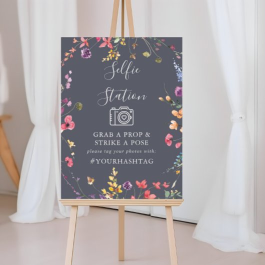 Blue Wild Floral Selfie Station Poster