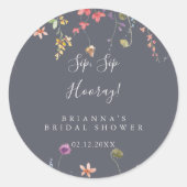 Blue Wild Floral Sip Hooray Brautparty Runder Aufkleber (Vorderseite)