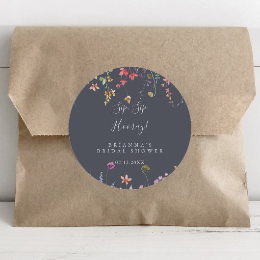 Blue Wild Floral Sip Hooray Brautparty Runder Aufkleber