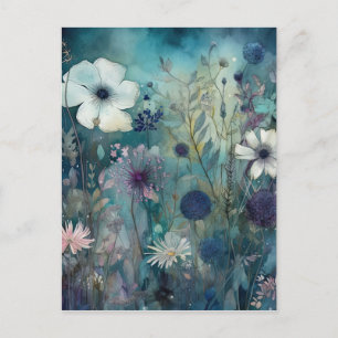 Blue Wild Meadow Blume Art Postkarte