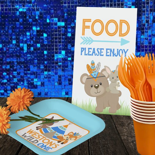 Blue Wild One Boy First Birthday Paper Teller