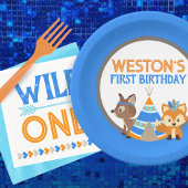 Blue Wild One Woodland Birthday Party Teller