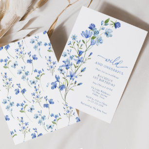 Blue Wild & Onederful Wildblume 1. Geburtstag Einladung