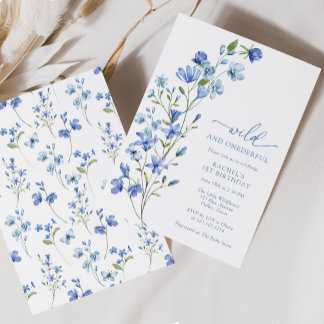 Blue Wild & Onederful Wildblume 1. Geburtstag Einladung