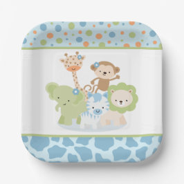 Blue Wild Safari Jungle Animals Party Paper Plate Pappteller