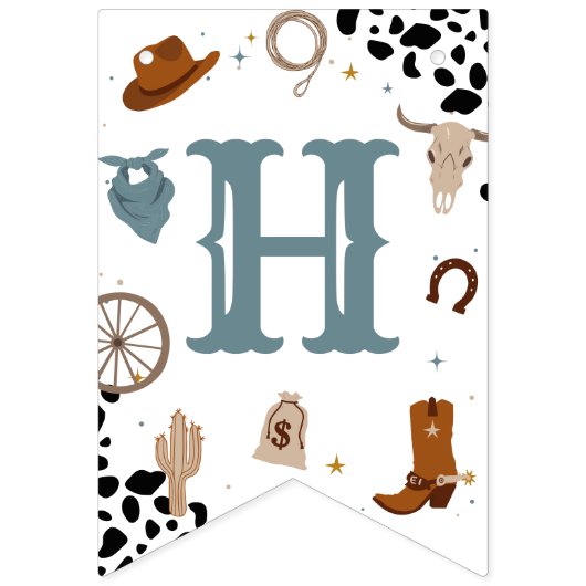 Blue Wild West Rodeo Boy Happy Birthday Wimpelkette (Zweite Fahne)