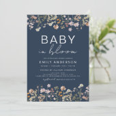 Blue Wildblume Baby in Bloom Baby Dusche Einladung (Stehend Vorderseite)