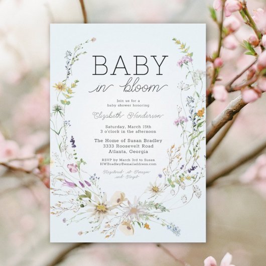 Blue Wildblume Baby in Bloom Baby Dusche Einladung