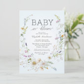 Blue Wildblume Baby in Bloom Baby Dusche Einladung (Stehend Vorderseite)
