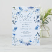 Blue Wildblume Baby in Bloom Boy Baby Dusche Einladung (Stehend Vorderseite)