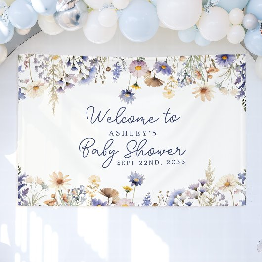 Blue Wildblume Boho Baby Dusche Willkommen Banner