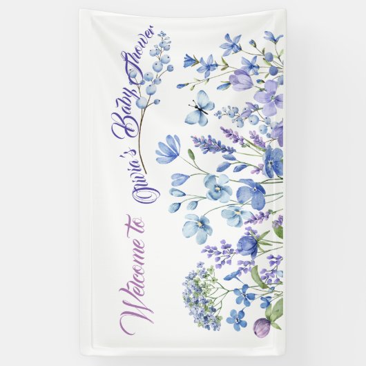 Blue Wildblume Boho Neutral Baby Dusche Banner (Vertikal)
