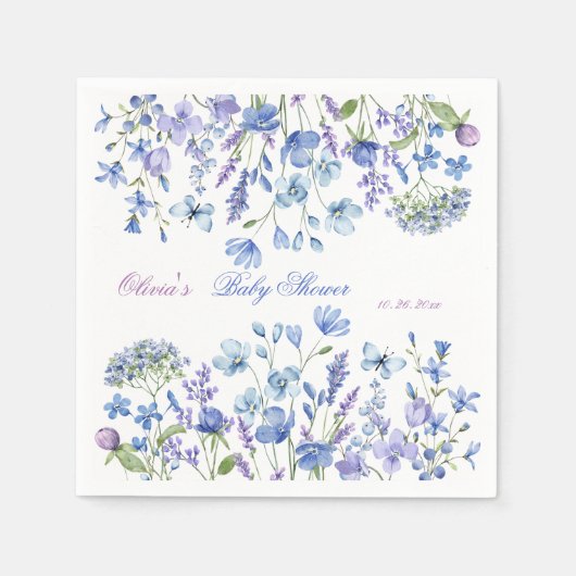 Blue Wildblume Boho Neutral Baby Dusche Serviette (Vorderseite)