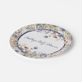 Blue Wildblume Boho Personalisiert Baby Dusche Pappteller (Schrägansicht)