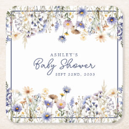 Blue Wildblume Boho Watercolor Babydusche Rechteckiger Pappuntersetzer