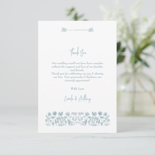 Blue Wildblume Boho Wedding Dankeskarte (Stehend Vorderseite)