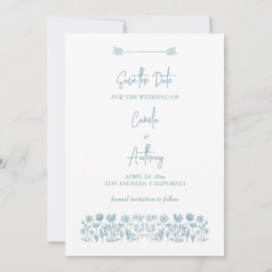 Blue Wildblume Boho Wedding Einladung (Vorderseite)