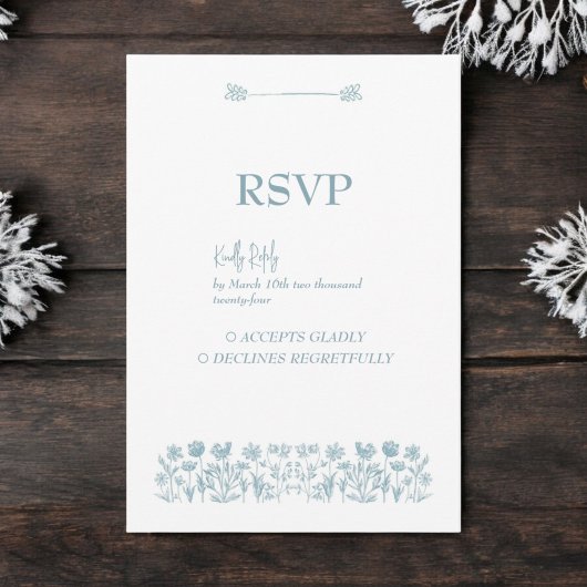 Blue Wildblume Boho Wedding RSVP Karte