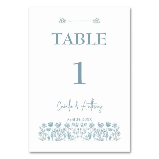 Blue Wildblume Boho Wedding Tischnummer (Vorderseite)
