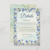Blue Wildblume Border Wedding Details Card Begleitkarte (Vorne/Hinten)