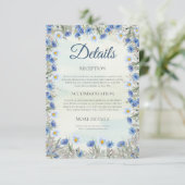 Blue Wildblume Border Wedding Details Card Begleitkarte (Stehend Vorderseite)