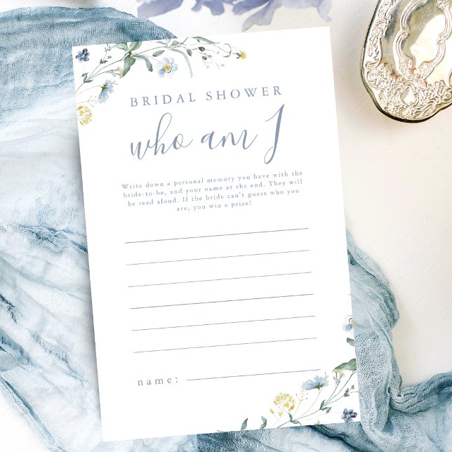Blue Wildblume, die ich bin Brautparty (Blue Wildflower who am I bridal shower game)