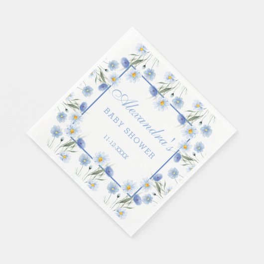 Blue Wildblume Floral Boho Babydusche Serviette (Ecke)