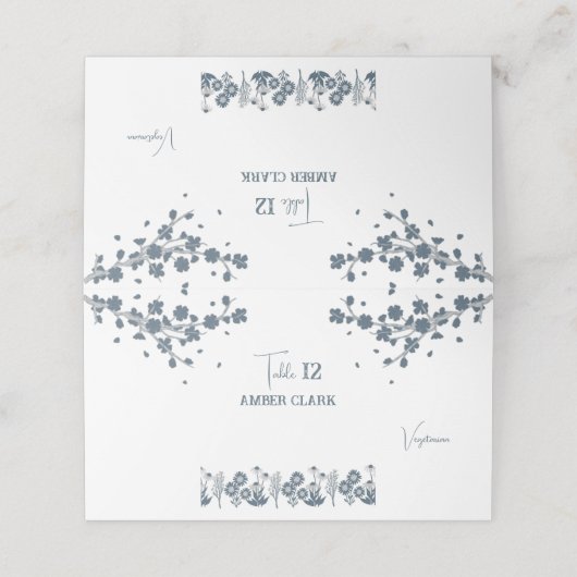 Blue Wildblume Floral Boho Wedding Platzkarte (Außenseite Aufgefaltet)