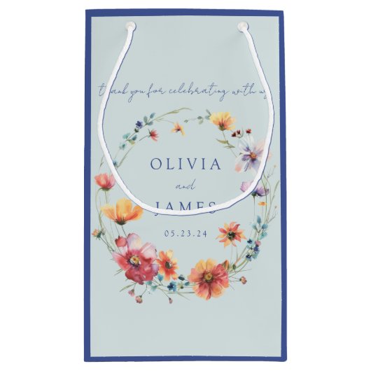 Blue Wildblume Floral Wreath Gastgeschenk Hochzeit Kleine Geschenktüte (Rückseite)